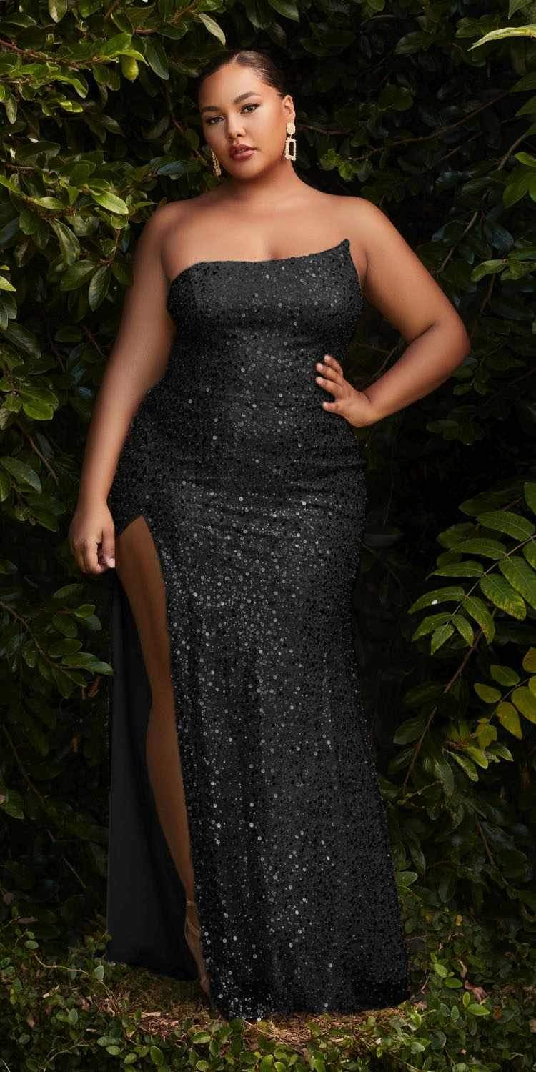 Cinderella Divine CH165C Long Strapless Asymmetrical Fitted Sequin Gown by DiscountDressShop
