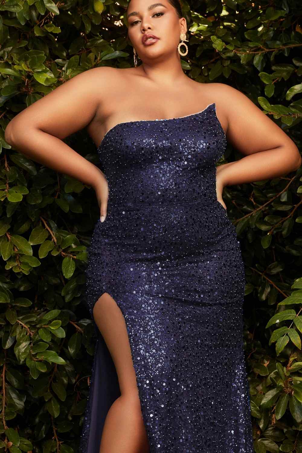 Cinderella Divine CH165C Long Strapless Asymmetrical Fitted Sequin Gown by DiscountDressShop