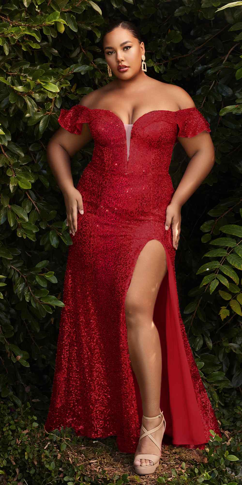 Cinderella Divine CH167 Long Off the Shoulder Sequins Dress with Slit by DiscountDressShop