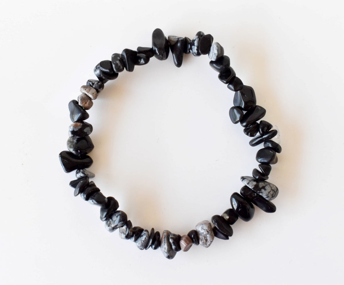 Snowflake Obsidian Chip Bracelet(Past Life Recall and Wisdom) DestGlow
