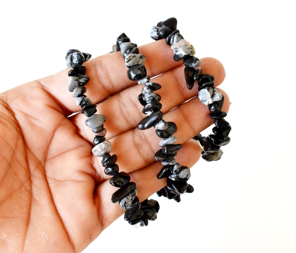 Snowflake Obsidian Chip Bracelet(Past Life Recall and Wisdom) DestGlow
