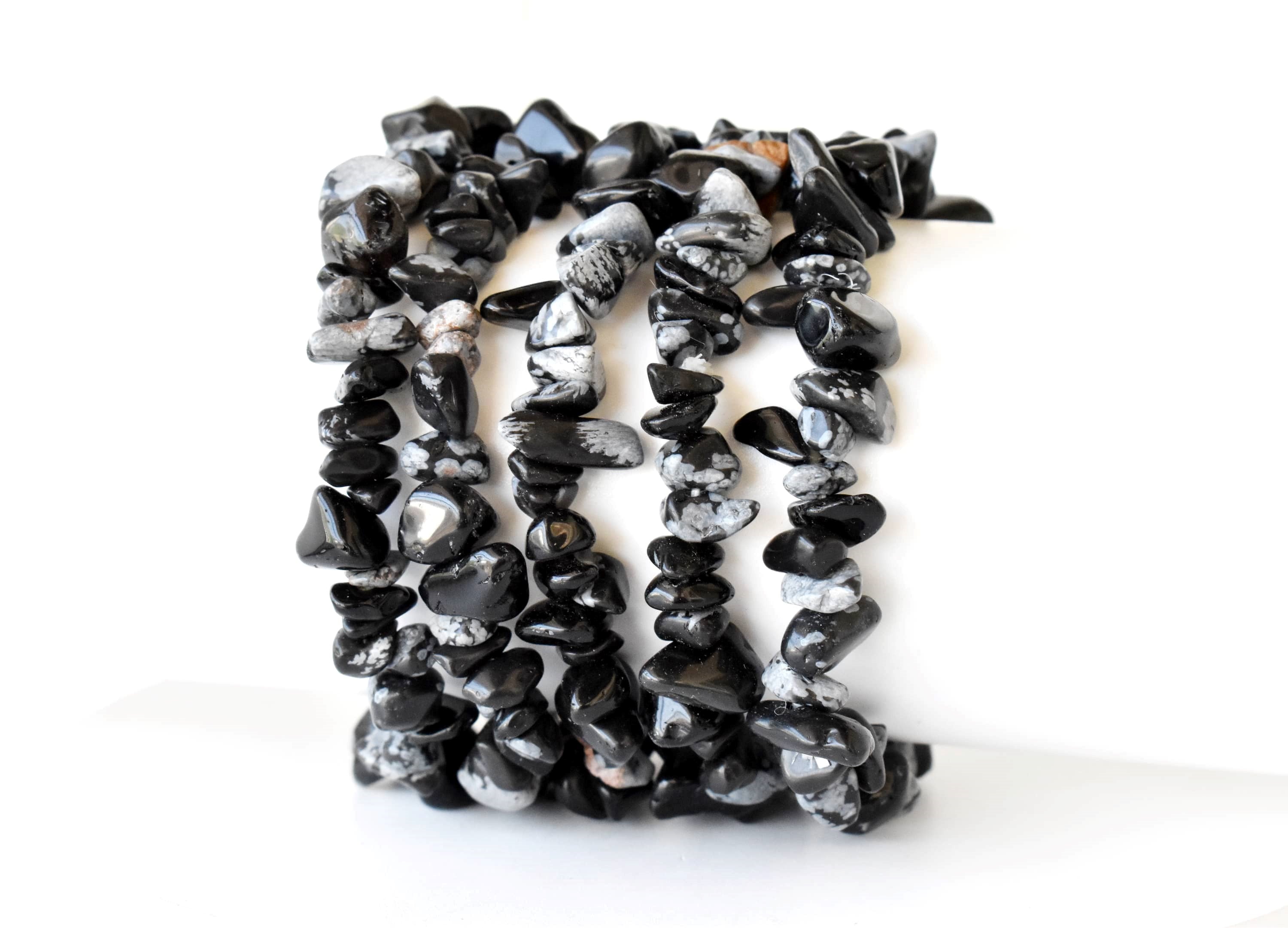 Snowflake Obsidian Chip Bracelet(Past Life Recall and Wisdom) DestGlow