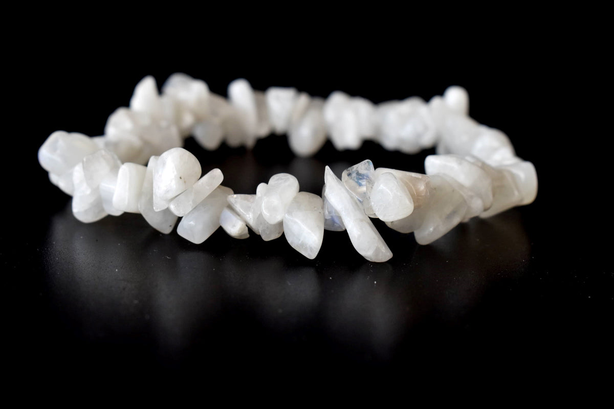 White Rainbow Moonstone Chip Bracelet (Growth and Compassion) DestGlow