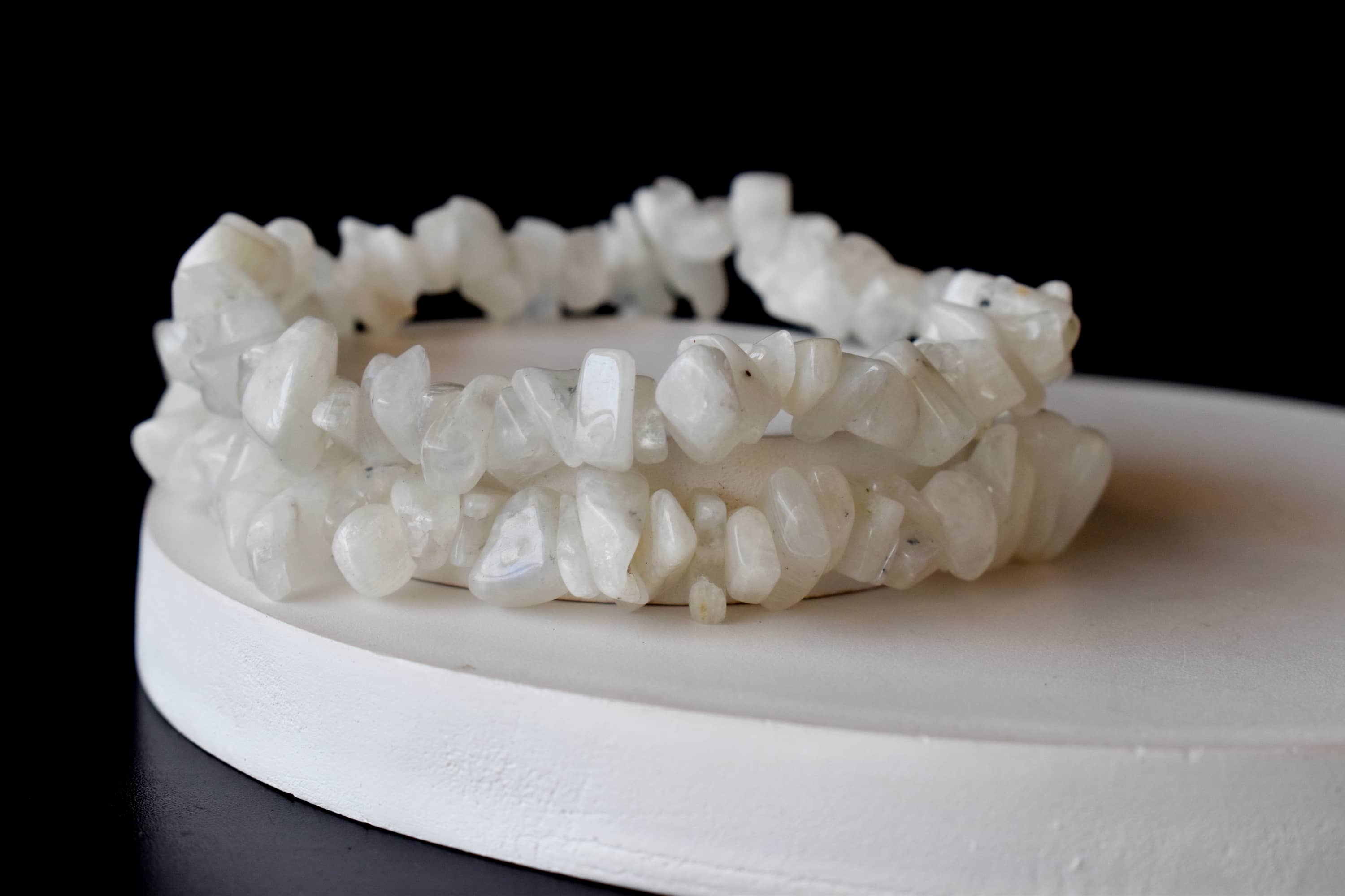 White Rainbow Moonstone Chip Bracelet (Growth and Compassion) DestGlow