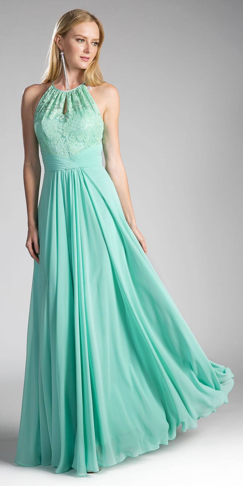 CLEARANCE - Cinderella Divine CJ228 Halter Lace Long Dress Keyhole Neckline (Size 18) by DiscountDressShop