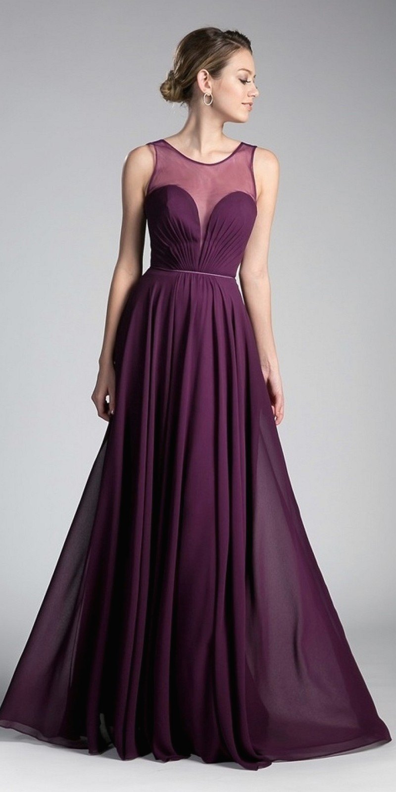 Cinderella Divine CJ251 Long A-Line Chiffon Dress Illusion Neckline by DiscountDressShop