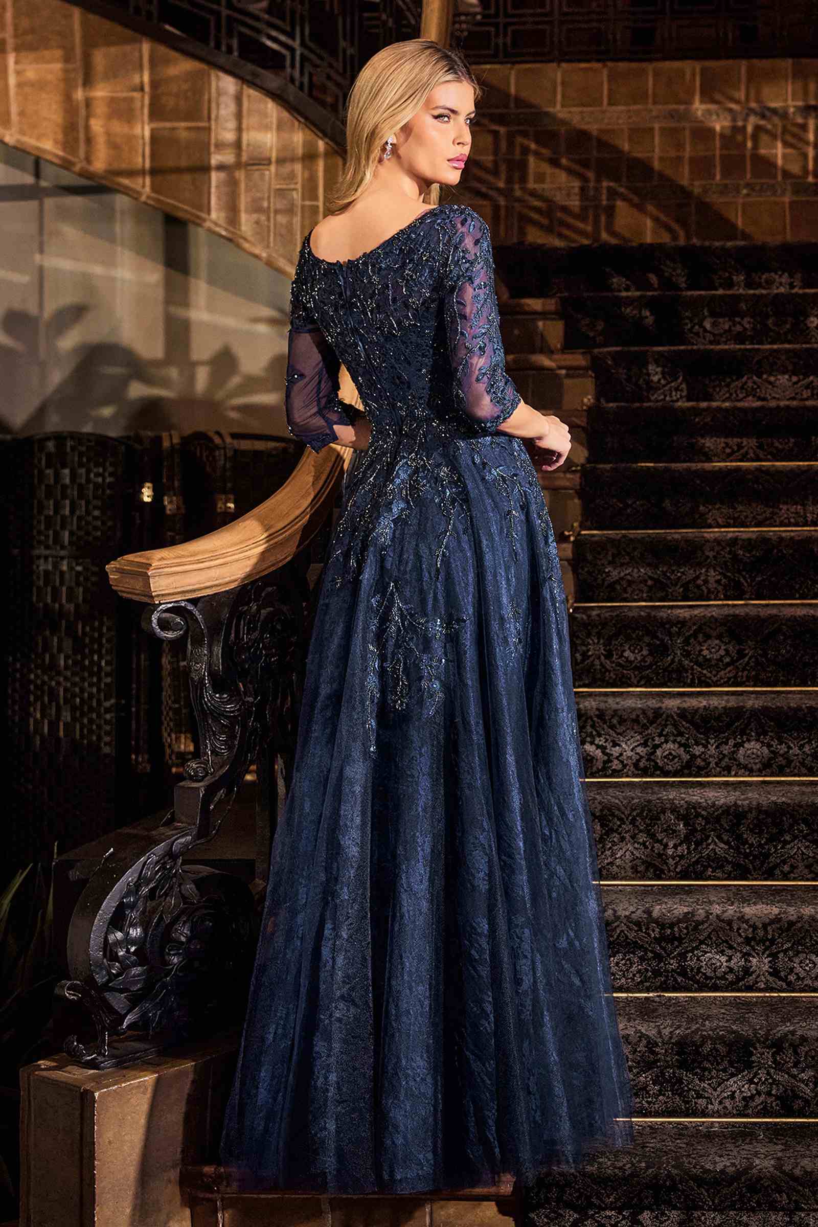 Ladivine CK2401 A-Line Lace & Tulle Modest Mother of the Bride Gown by DiscountDressShop