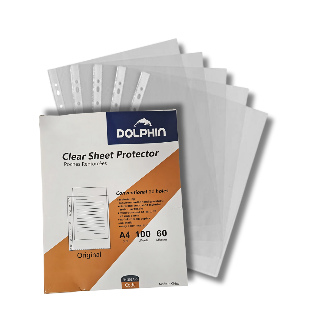 Dolphin Clear Sheet Protectors 100 Count A4 Size DestGlow