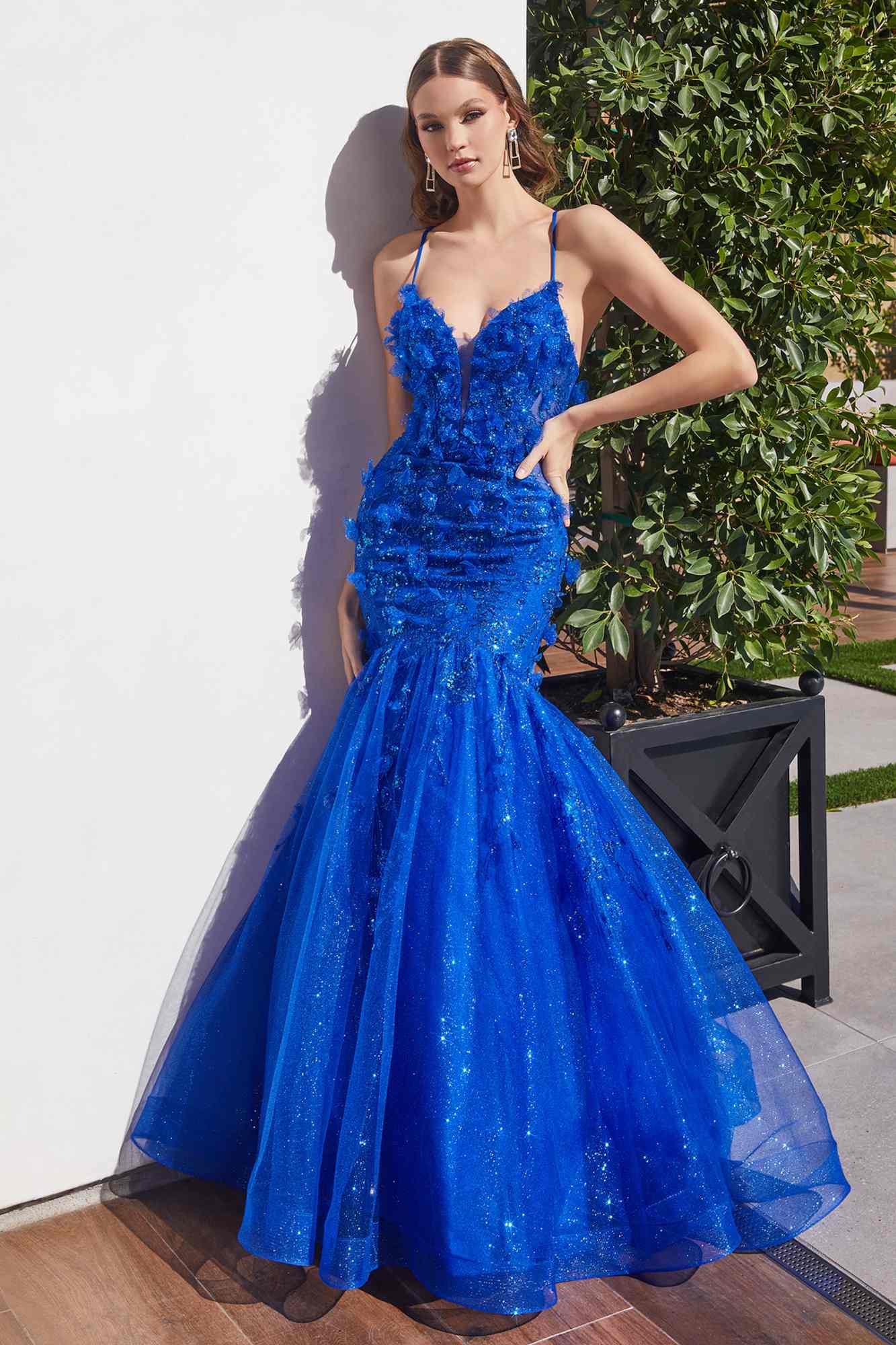 Ladivine CM328 Long Floral Applique Mermaid Gown by DiscountDressShop