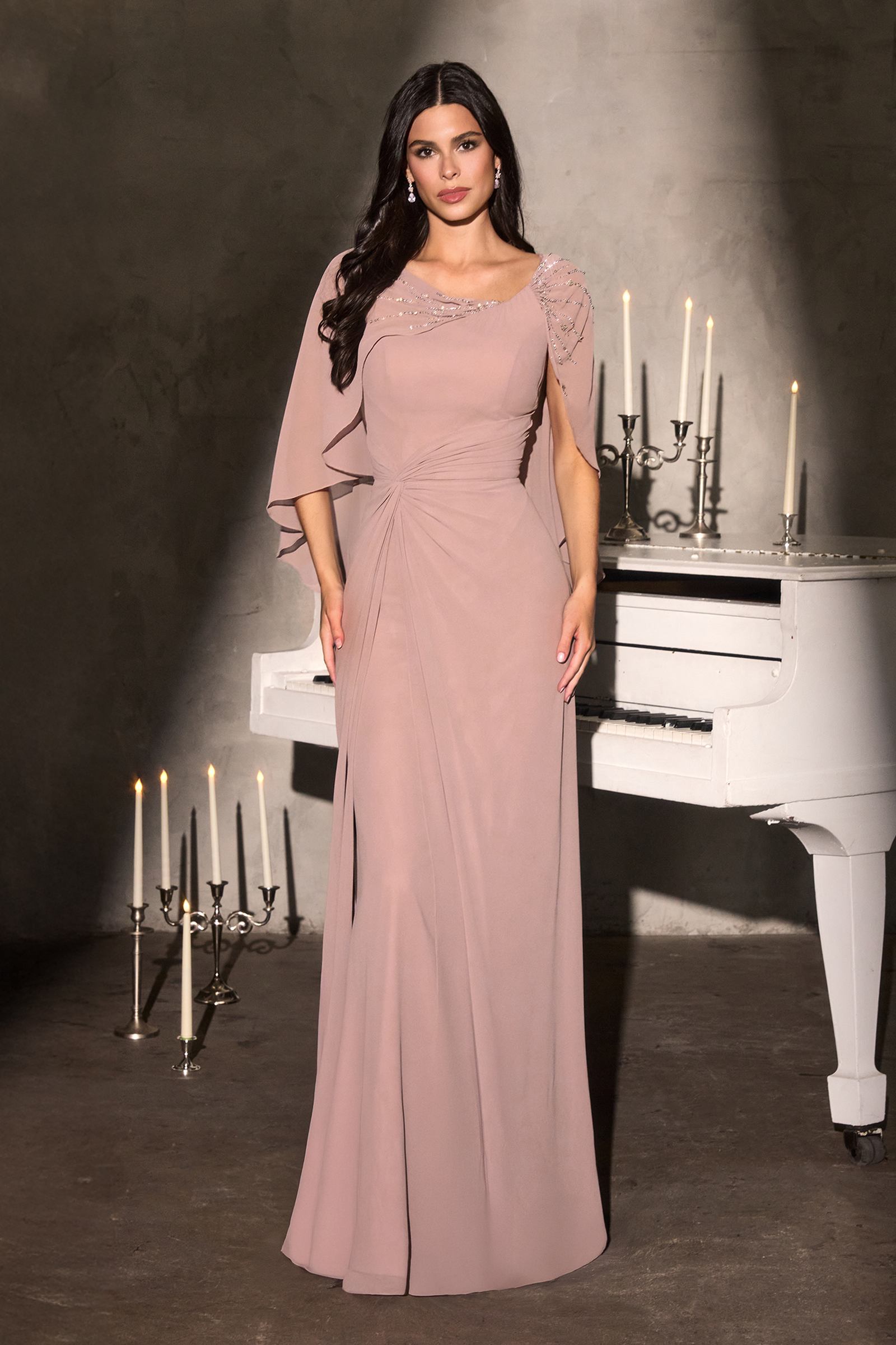 Ladivine CR884 Cape Sleeve Soft Flowing Chiffon MOB Dress by DiscountDressShop