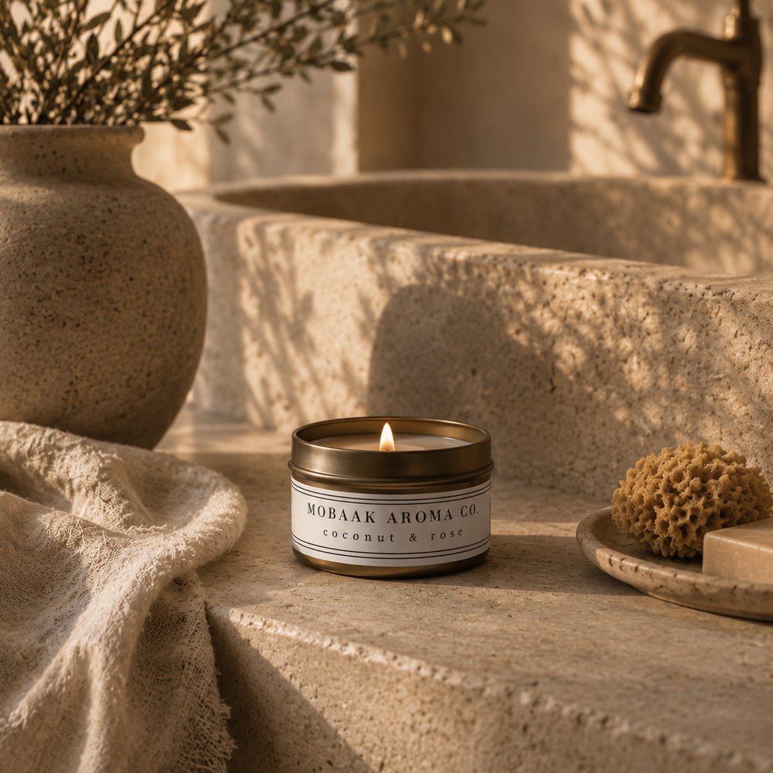 Coconut & Rose Travel Candle by Mobaak Aromatherapy Shoppe