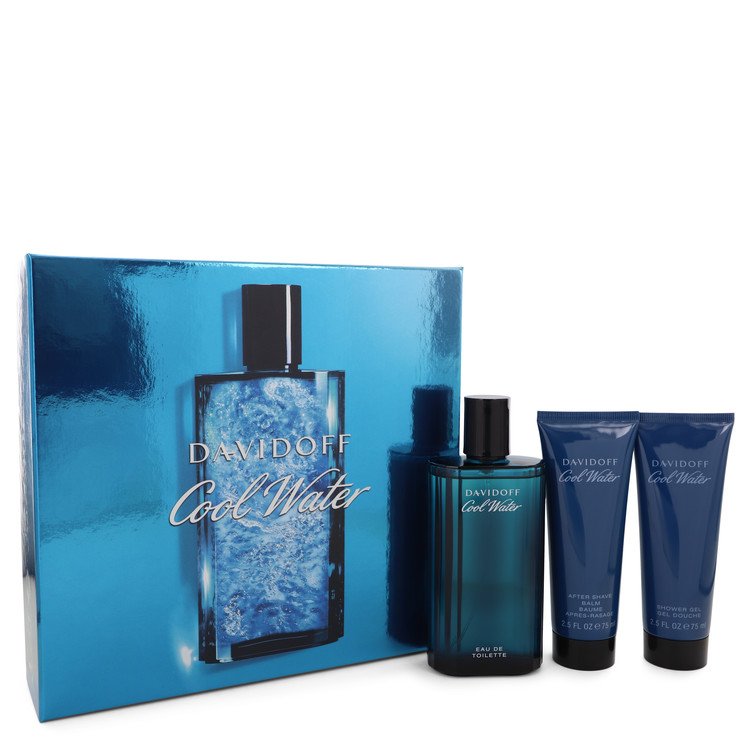 Cool Water by Davidoff Gift Set 4.2 oz Eau De Toilette Spray + 2.5 oz After Shave Balm + 2.5 oz Shower Gel for Men