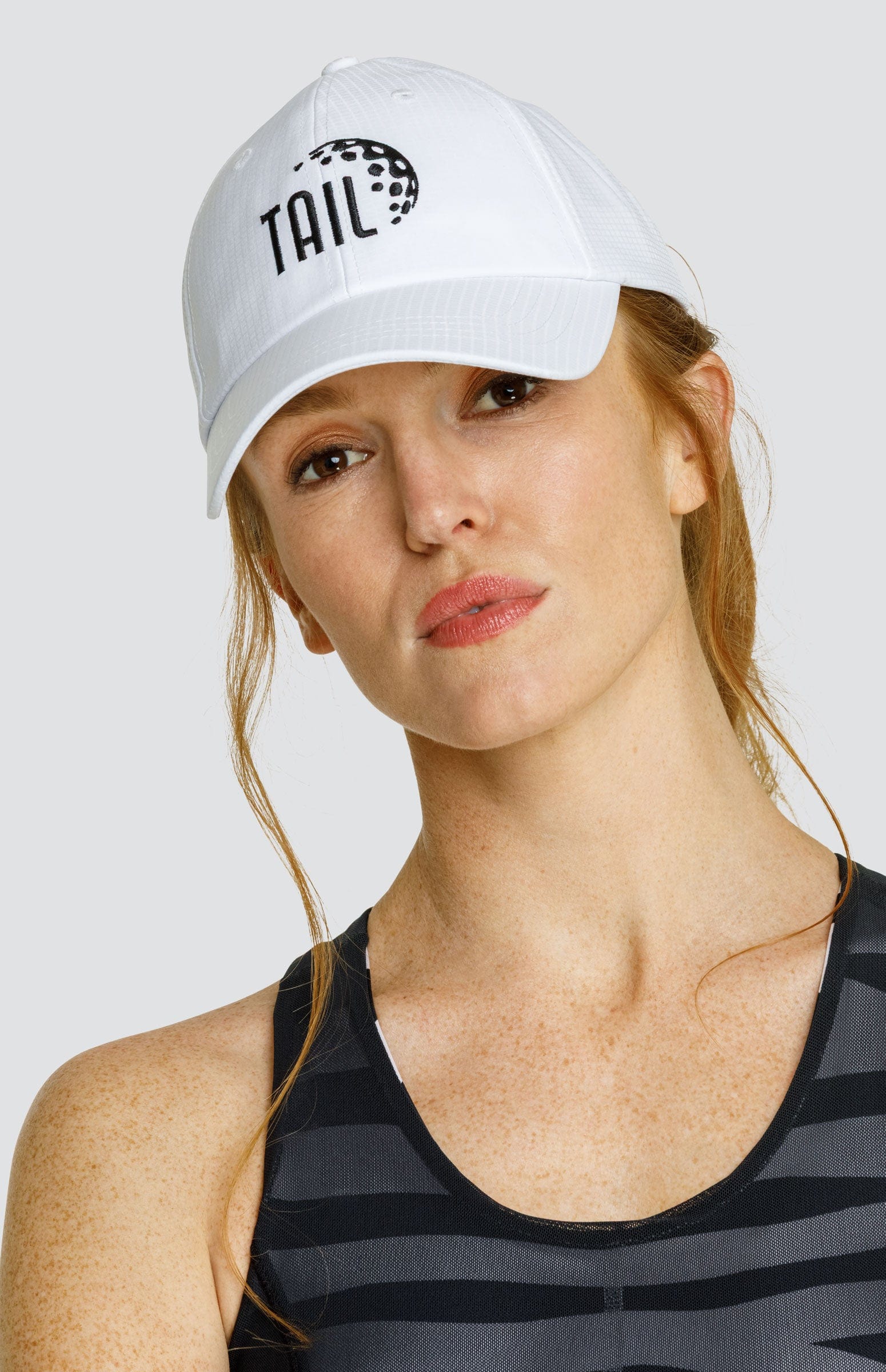 Queene Cap - Chalk White with Onyx Black Tail Golf Logo DestGlow
