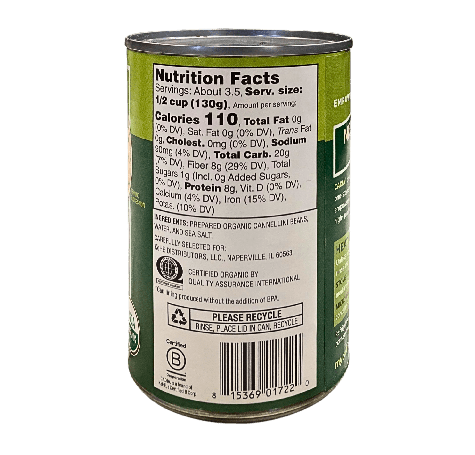 Cannellini Beans, Organic, Cadia by Country Life Natural Foods