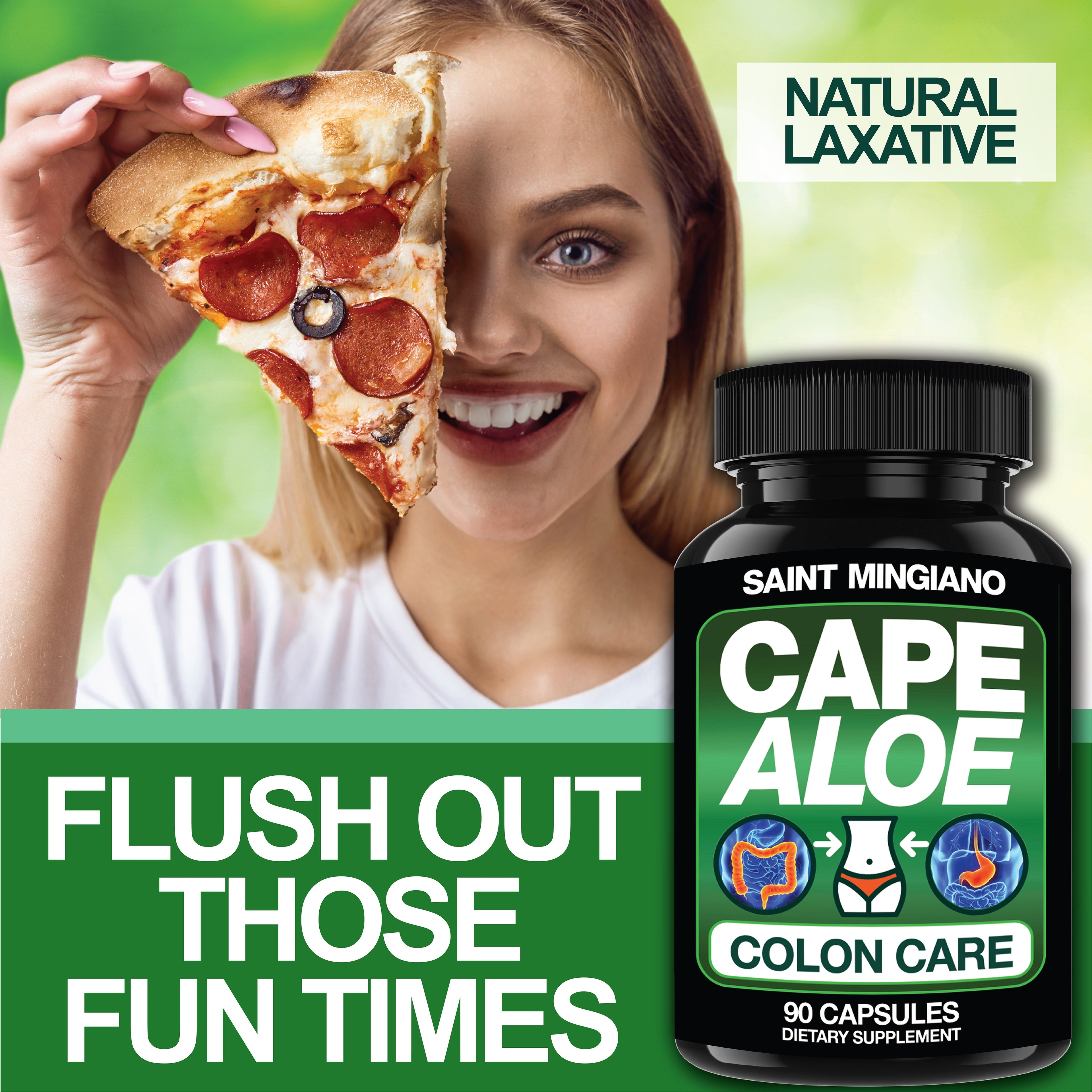 Cape Aloe Colon Cleanse, Detox & Flush - 90 Capsules. Gentle Constipation Relief by Saint Mingiano - Supplements & Wellness Dedicated to Holistic Health