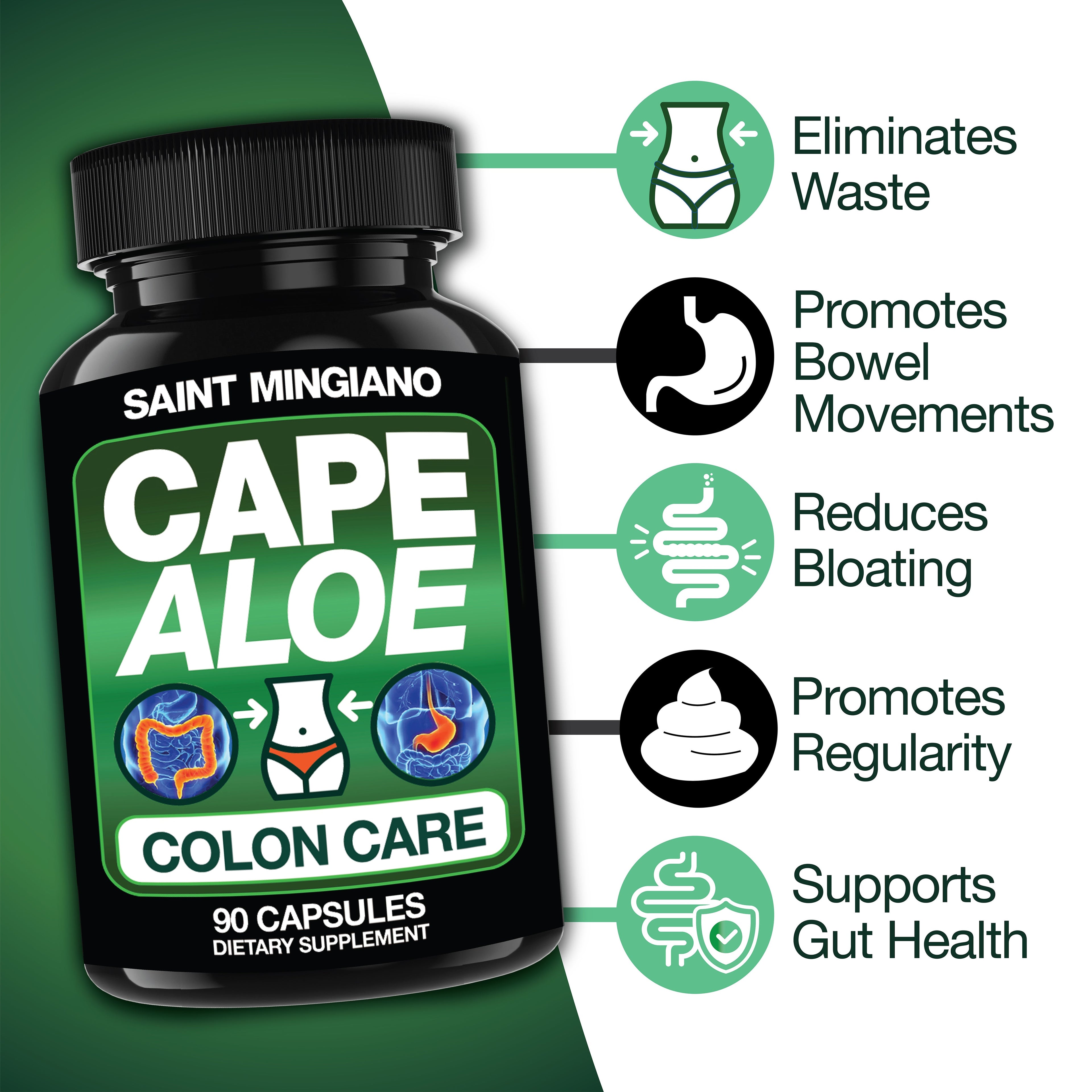 Cape Aloe Colon Cleanse, Detox & Flush - 90 Capsules. Gentle Constipation Relief by Saint Mingiano - Supplements & Wellness Dedicated to Holistic Health