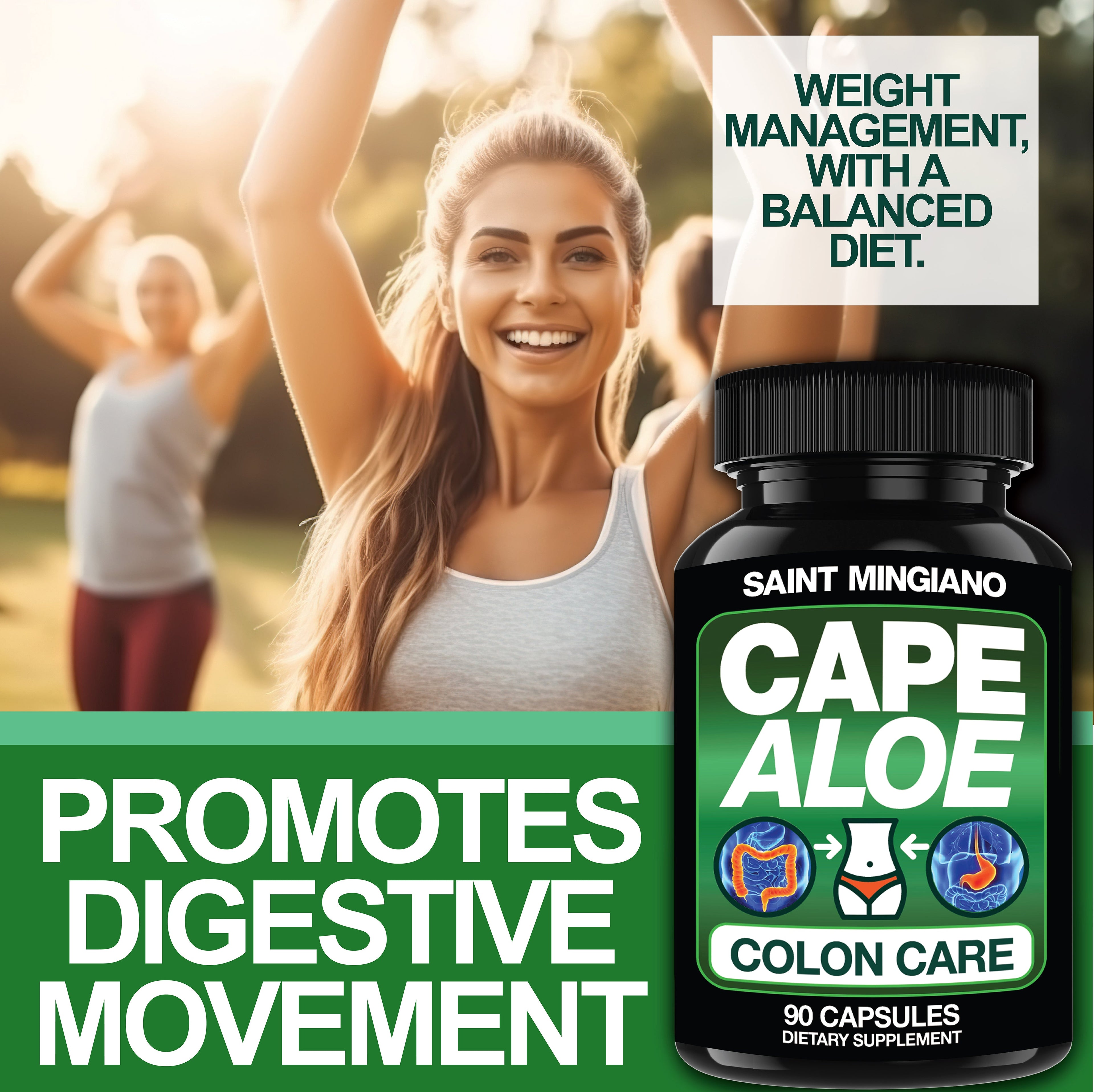 Cape Aloe Colon Cleanse, Detox & Flush - 90 Capsules. Gentle Constipation Relief by Saint Mingiano - Supplements & Wellness Dedicated to Holistic Health