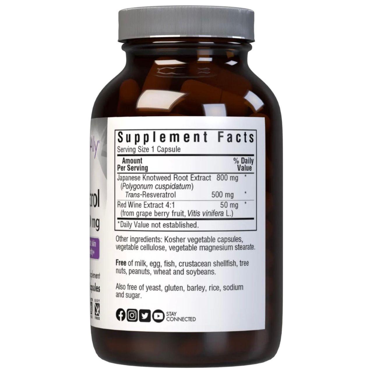 Bluebonnets Beautiful Ally Resveratrol 500 mg, 60 Vegetable Capsules by Pasteur Pharmacy