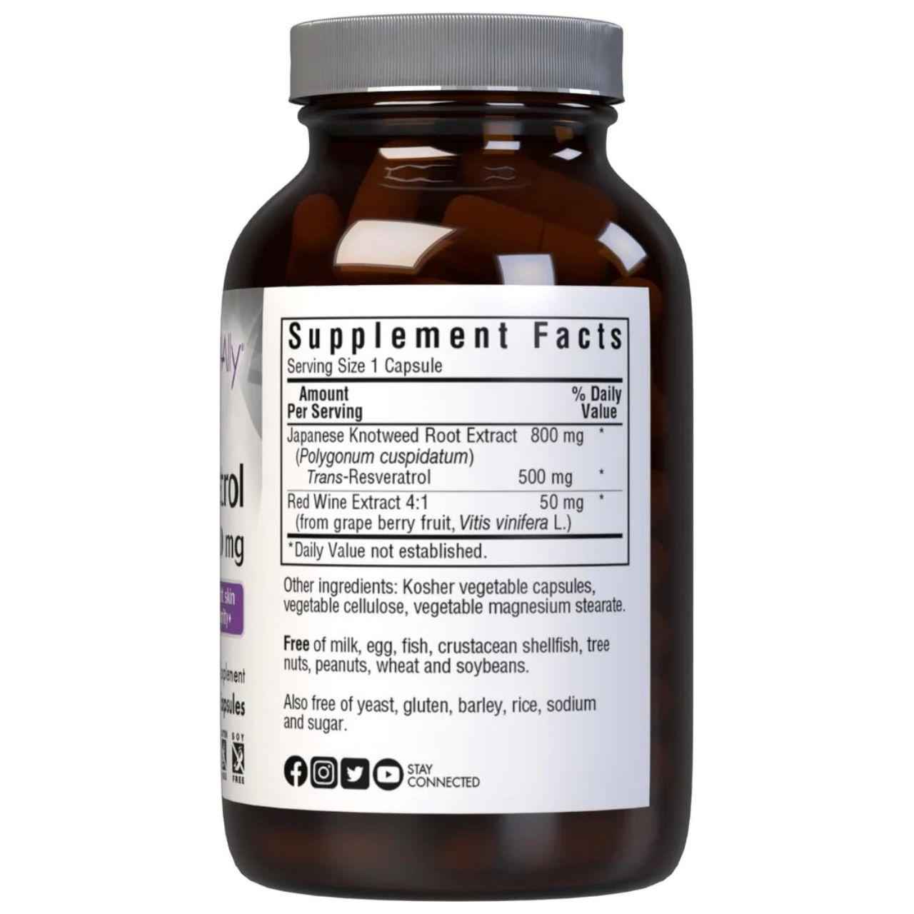 Bluebonnets Beautiful Ally Resveratrol 500 mg, 60 Vegetable Capsules by Pasteur Pharmacy