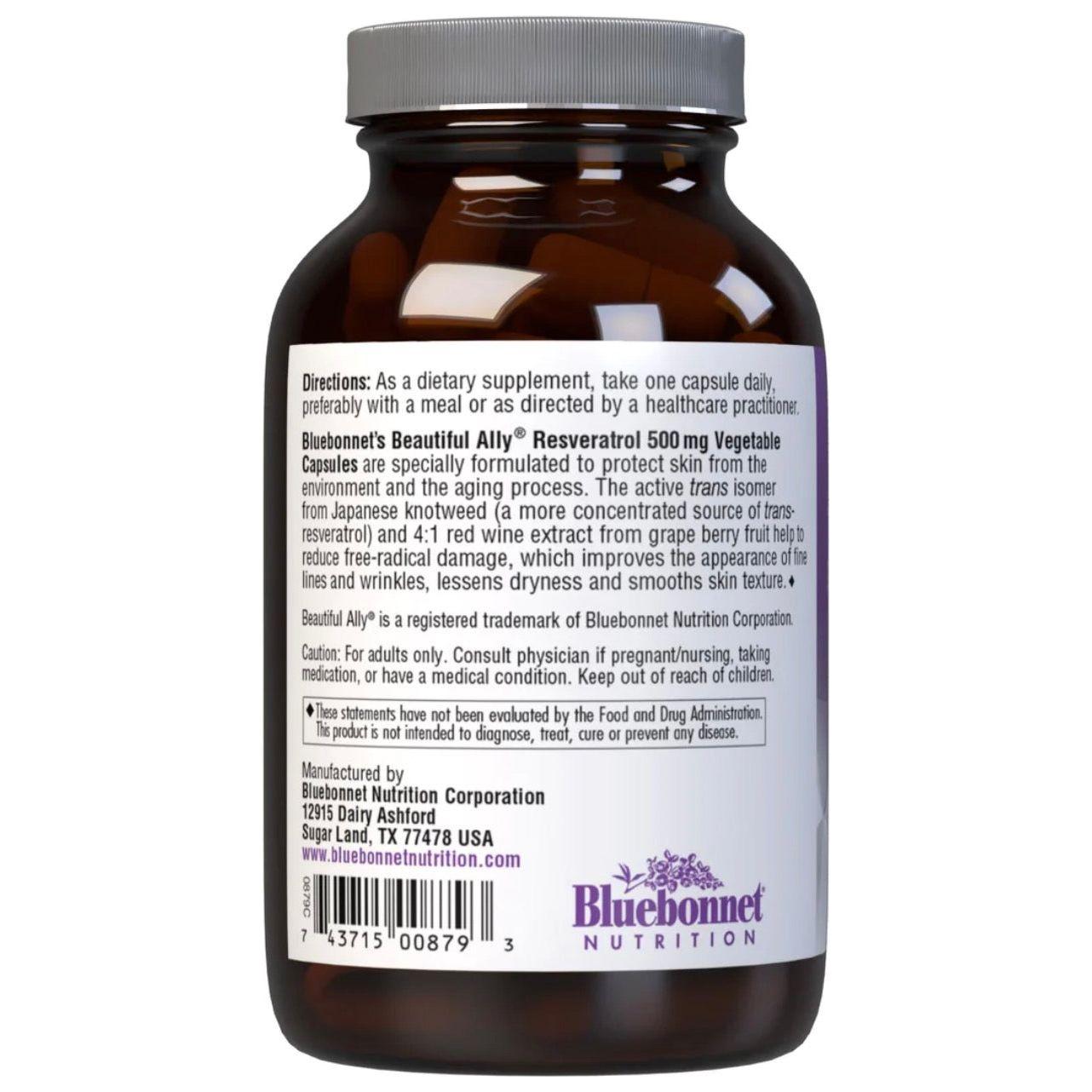 Bluebonnets Beautiful Ally Resveratrol 500 mg, 60 Vegetable Capsules by Pasteur Pharmacy