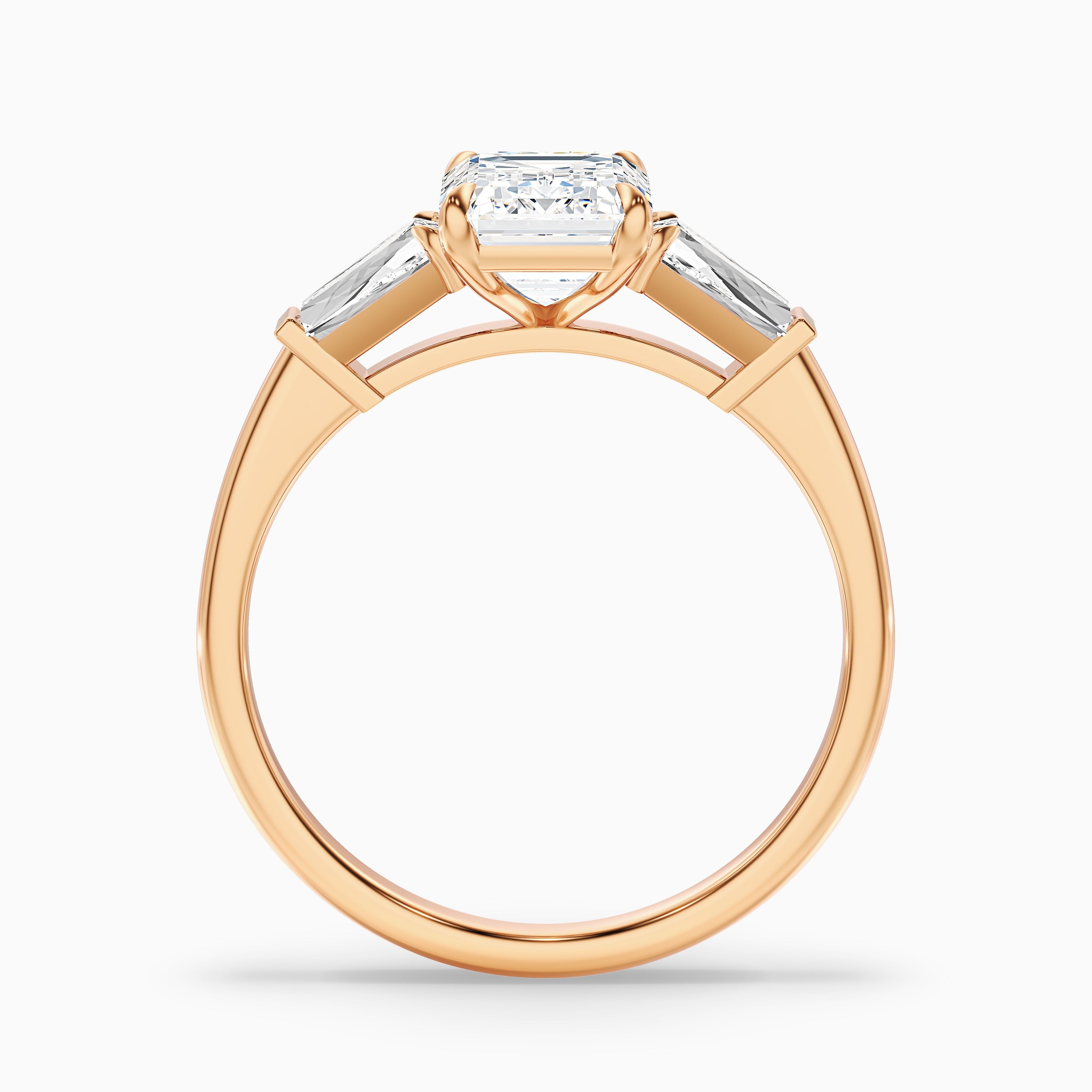 Melania 1 Carat Emerald with Tapered Baguette Cut Lab Grown Engagement Ring in 14k Rose Gold