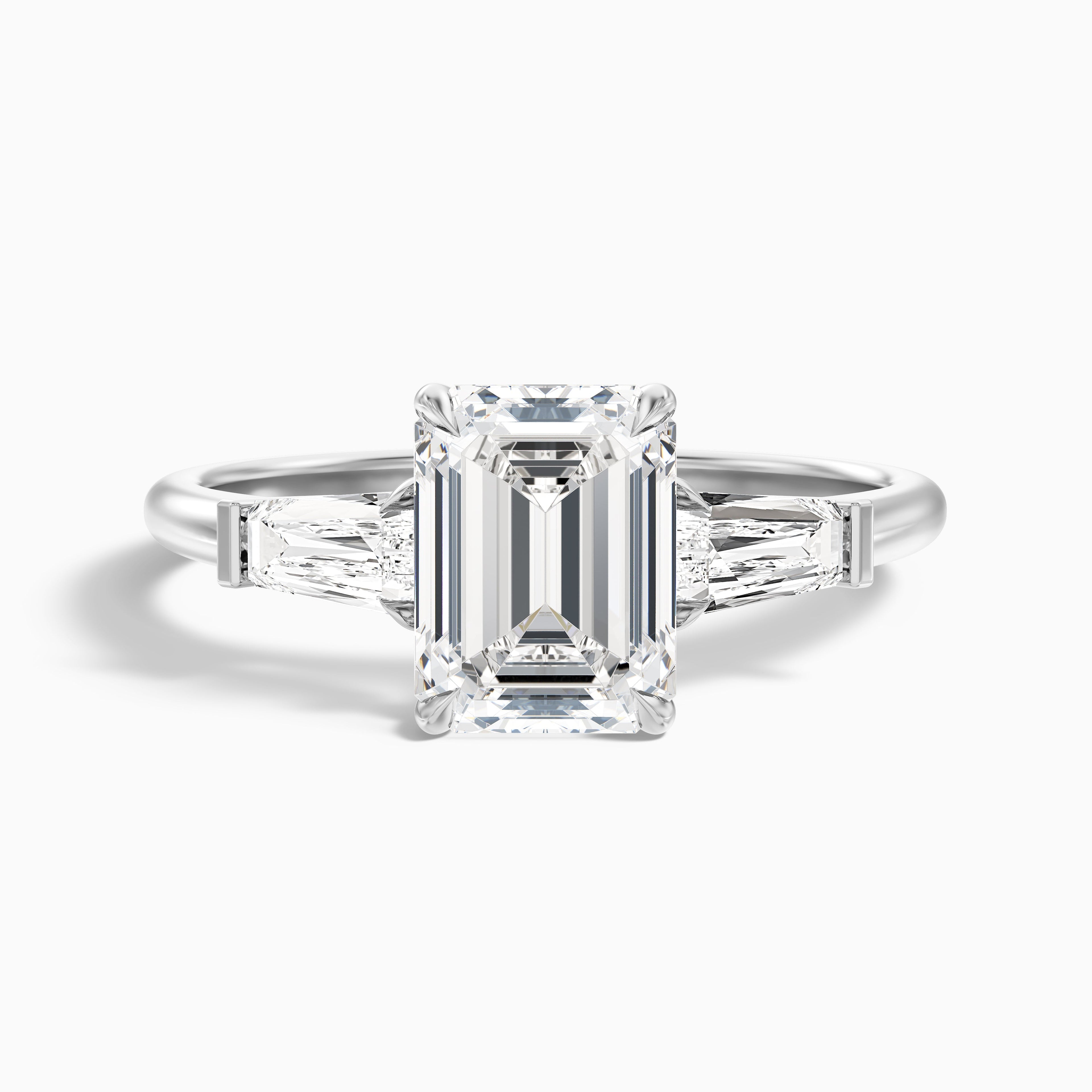 Melania 1.5 Carat Emerald with Tapered Baguette Cut Lab Grown Engagement Ring in 10k Rose Gold