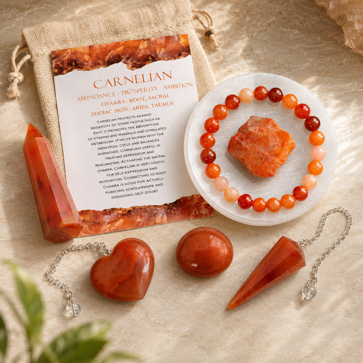 Carnelian Crystal Gift Set For Emotional Support and Protection, Real Polished Gemstones. DestGlow