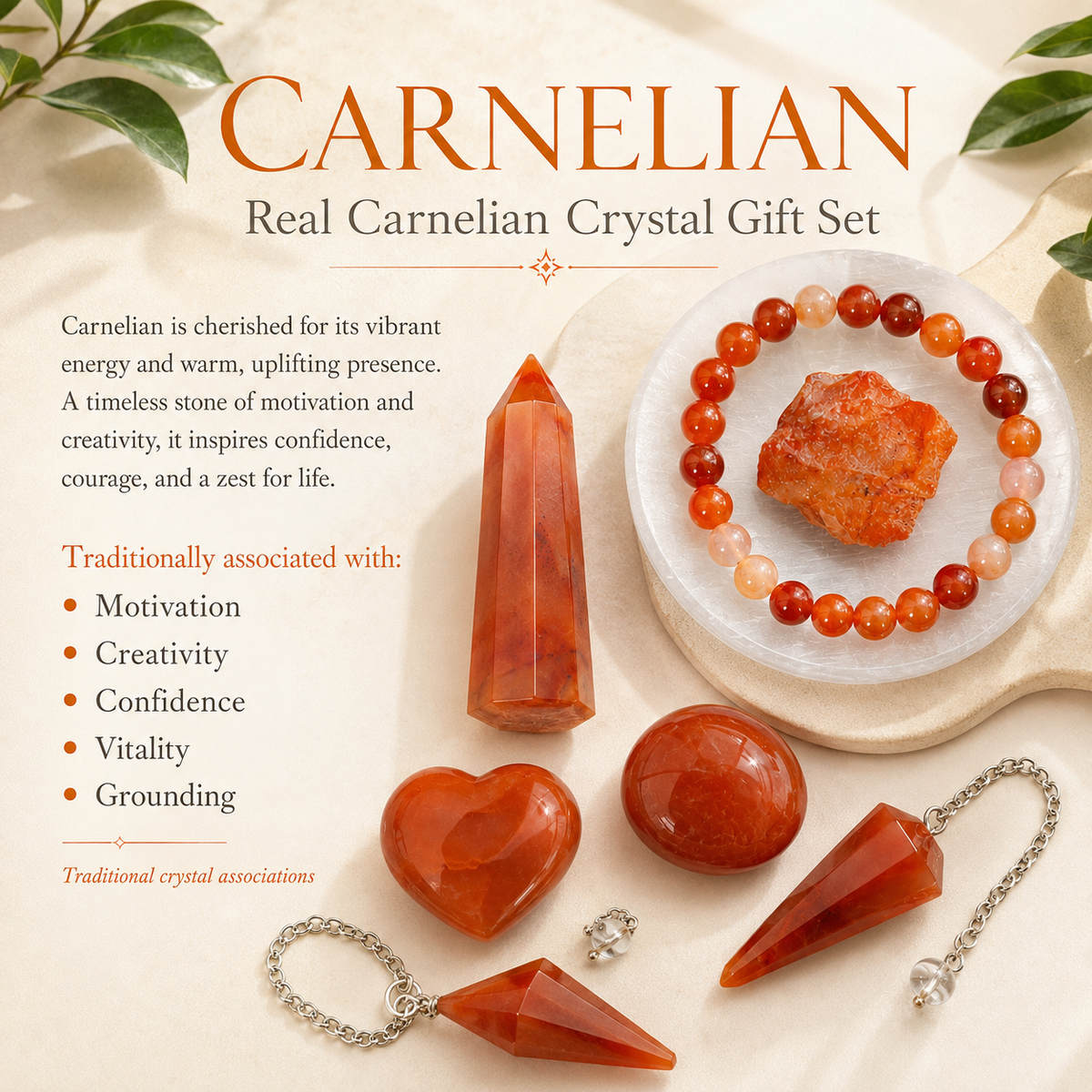 Carnelian Crystal Gift Set For Emotional Support and Protection, Real Polished Gemstones. DestGlow