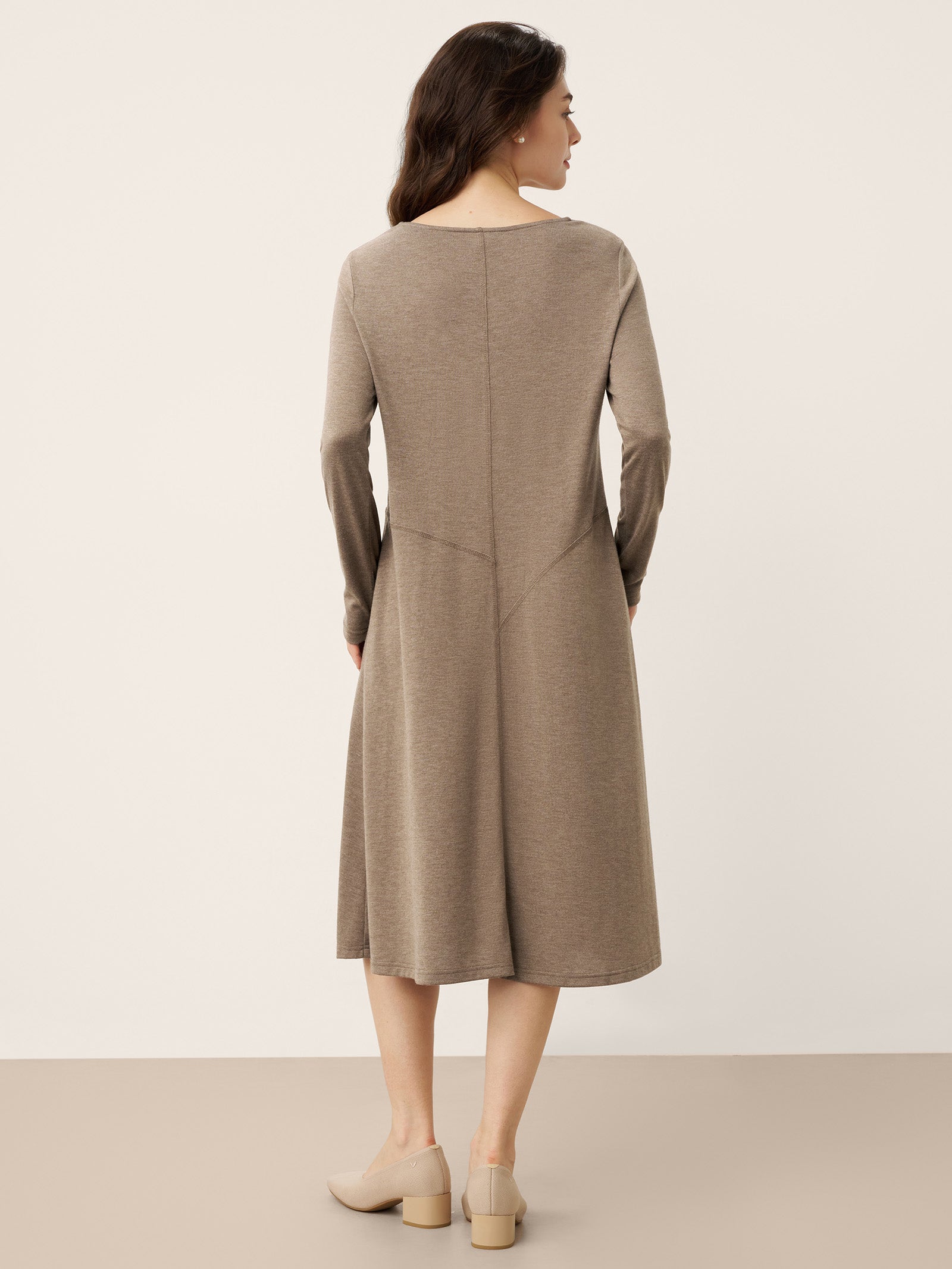 Cashmere Crew Neck Sculpted Seam A-Line Midi Dress HARLOW by LINTICO
