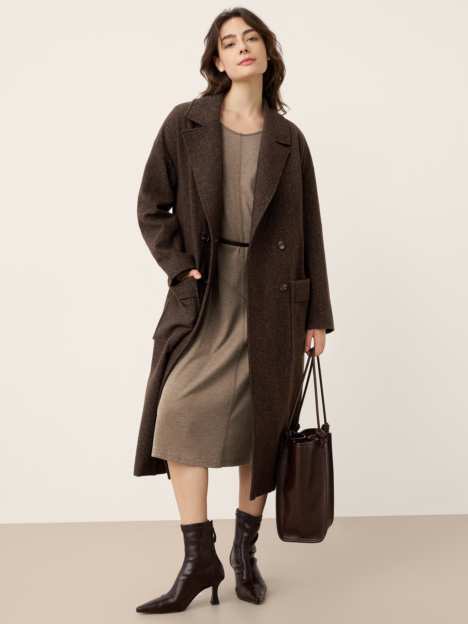 Cashmere Crew Neck Sculpted Seam A-Line Midi Dress HARLOW by LINTICO