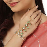 Joban Fashion Green Pearl Beaded Kundan Hathphool