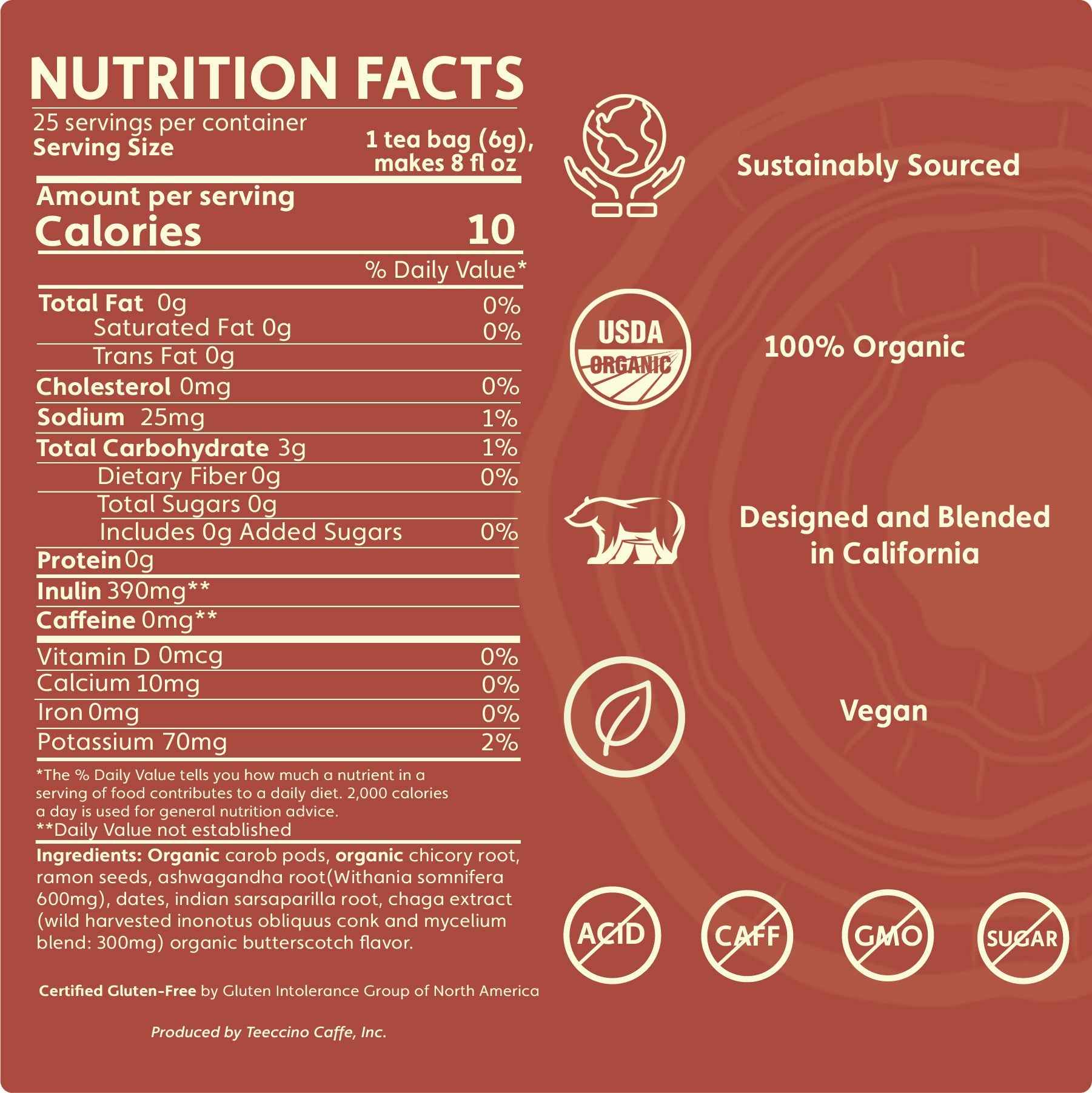 Chaga Ashwagandha Butterscotch Cream Mushroom Herbal Tea