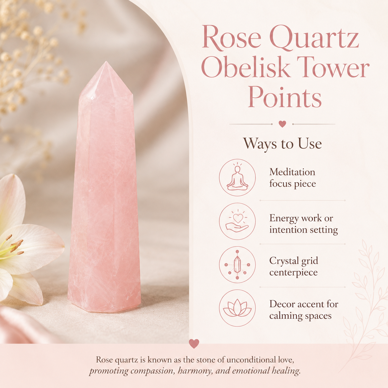 Rose Quartz Tower Point (Self-Love and Friendship) DestGlow