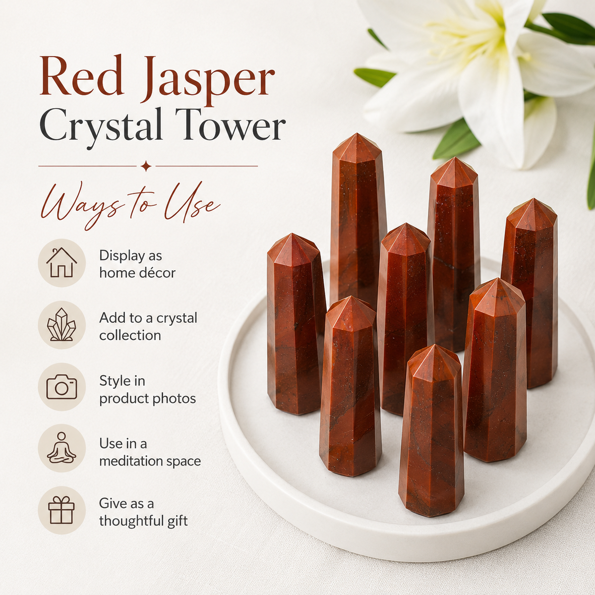 Red Jasper Tower USA (Tranquility and Sense of Grounding) DestGlow