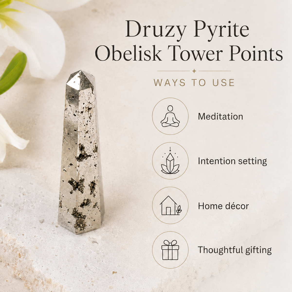 Pyrite Druzy Tower Point (Memory and Wealth) DestGlow