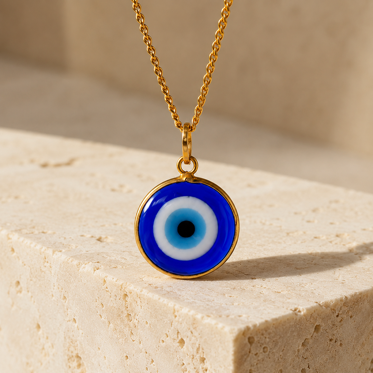 PERIMADE Turkish Evil Eye Pendant Necklace Charm, Blue Glass Evil Eye Bracelet Electroplated Gold Charm