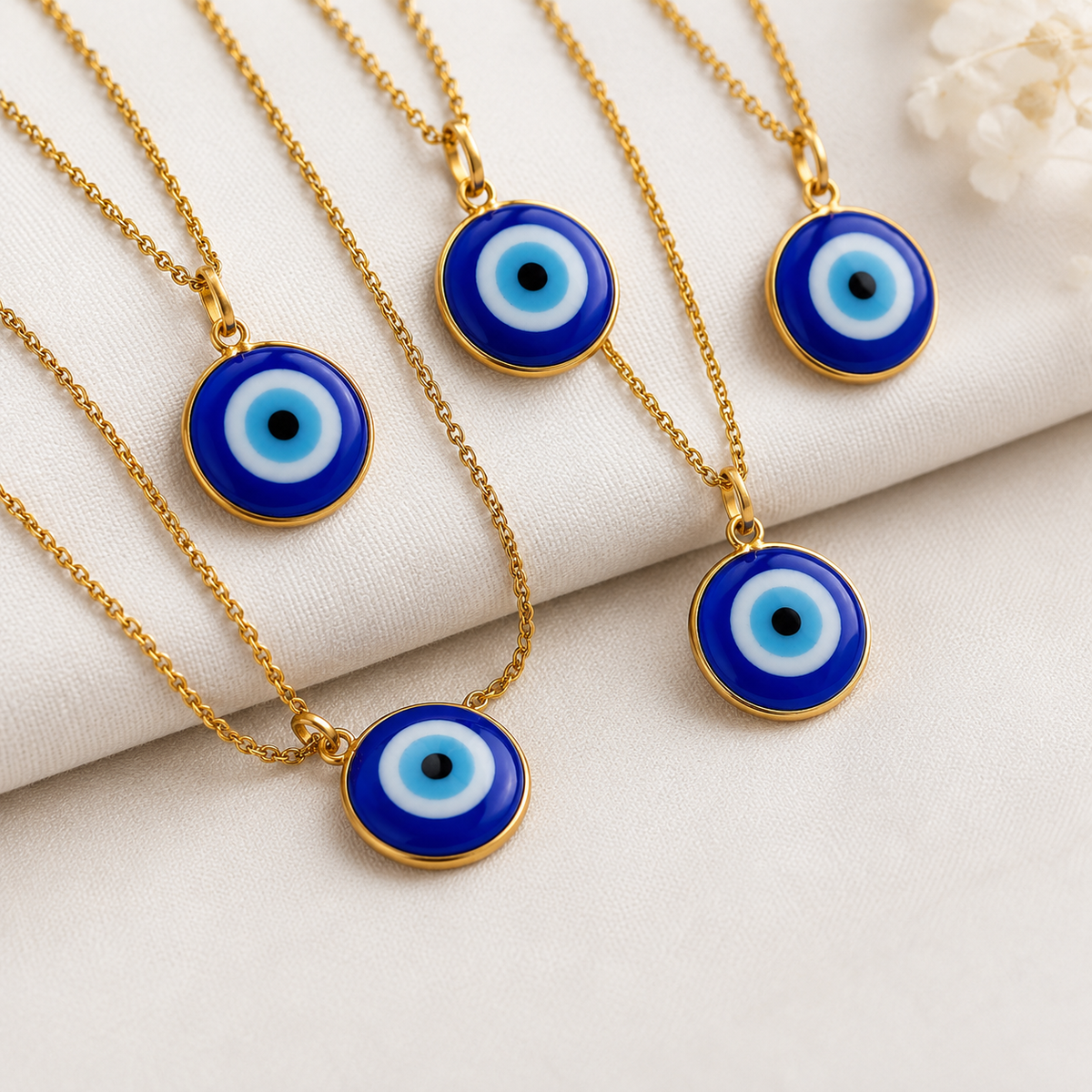 PERIMADE Turkish Evil Eye Pendant Necklace Charm, Blue Glass Evil Eye Bracelet Electroplated Gold Charm