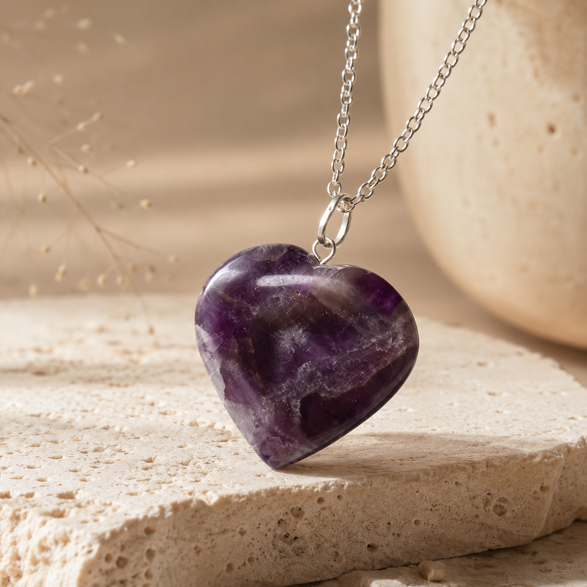 Amethyst Crystal Heart Pendant, Genuine Heart Shaped Necklaces