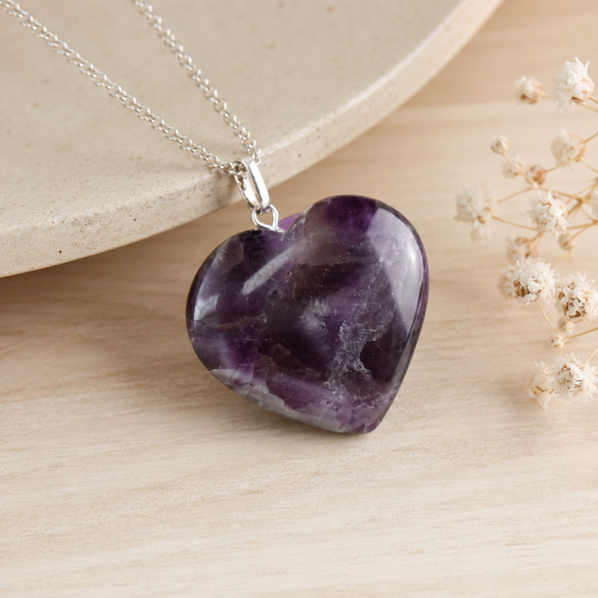 Amethyst Crystal Heart Pendant, Genuine Heart Shaped Necklaces