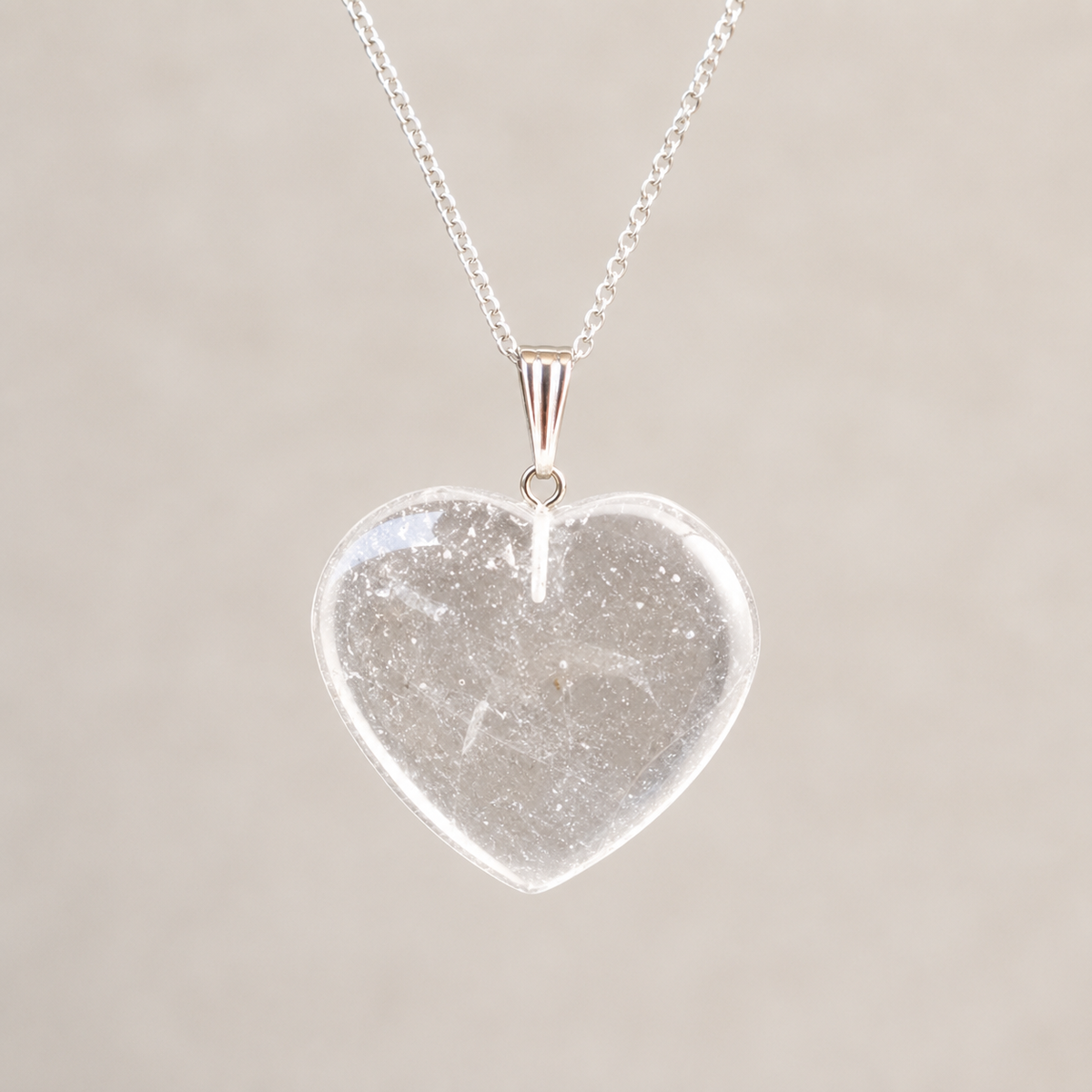 Clear Quartz Crystal Heart Pendant, Genuine Heart Shaped Necklaces.