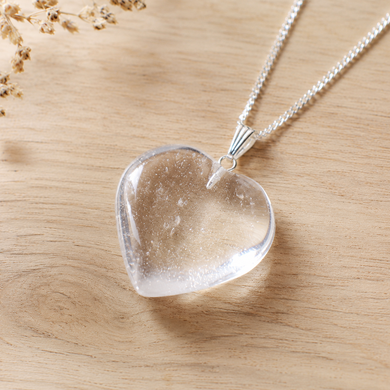 Clear Quartz Crystal Heart Pendant, Genuine Heart Shaped Necklaces. DestGlow