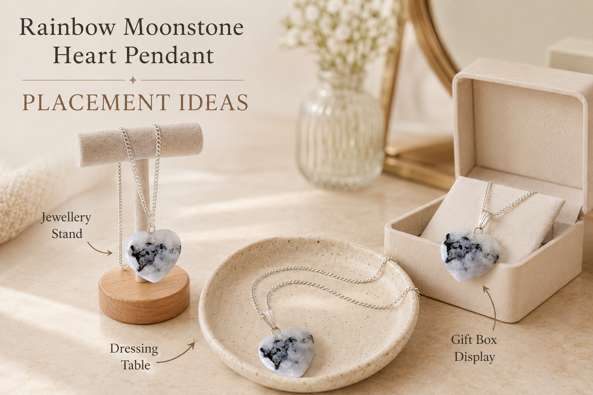 Natural Rainbow Moonstone Crystal Heart Pendant, Genuine Heart Shaped Necklaces DestGlow