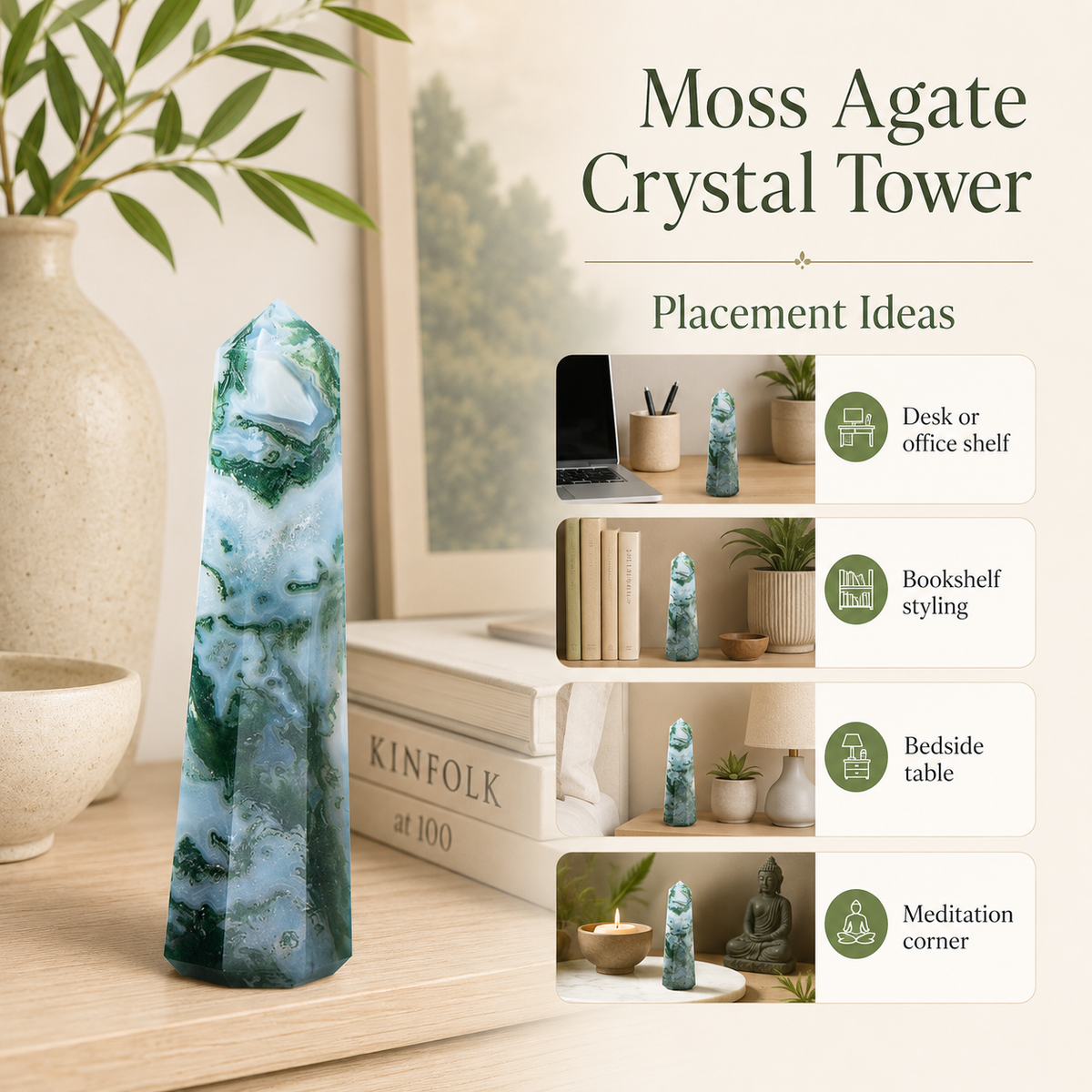 Moss Agate Tower Point (Tranquility and Emotional Balance)