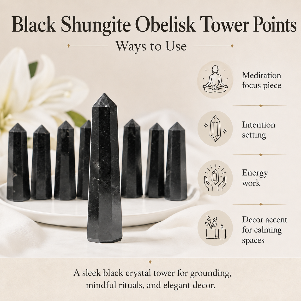 Black Shungite Tower Point (Purification and Inflammation) DestGlow