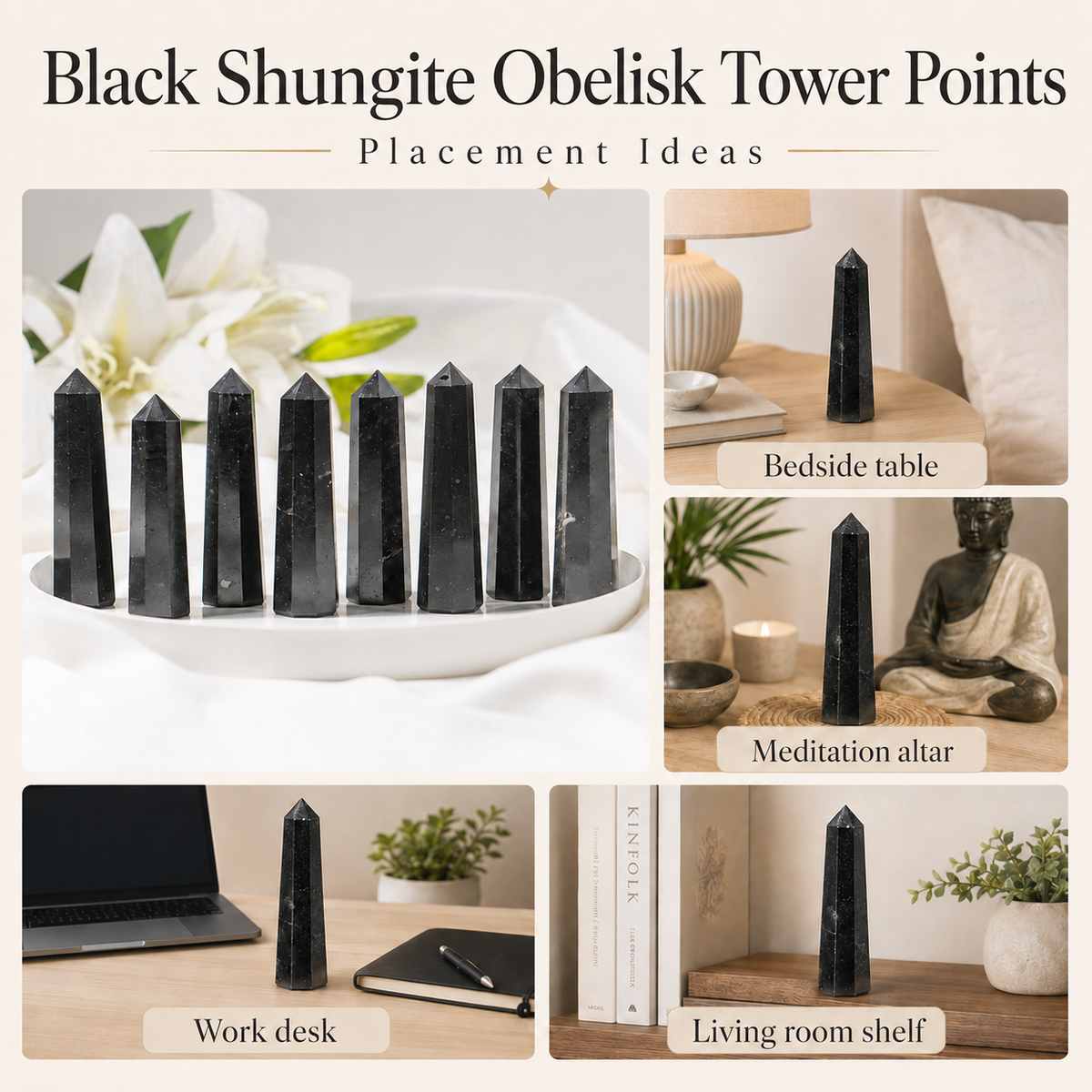 Black Shungite Tower Point (Purification and Inflammation) DestGlow