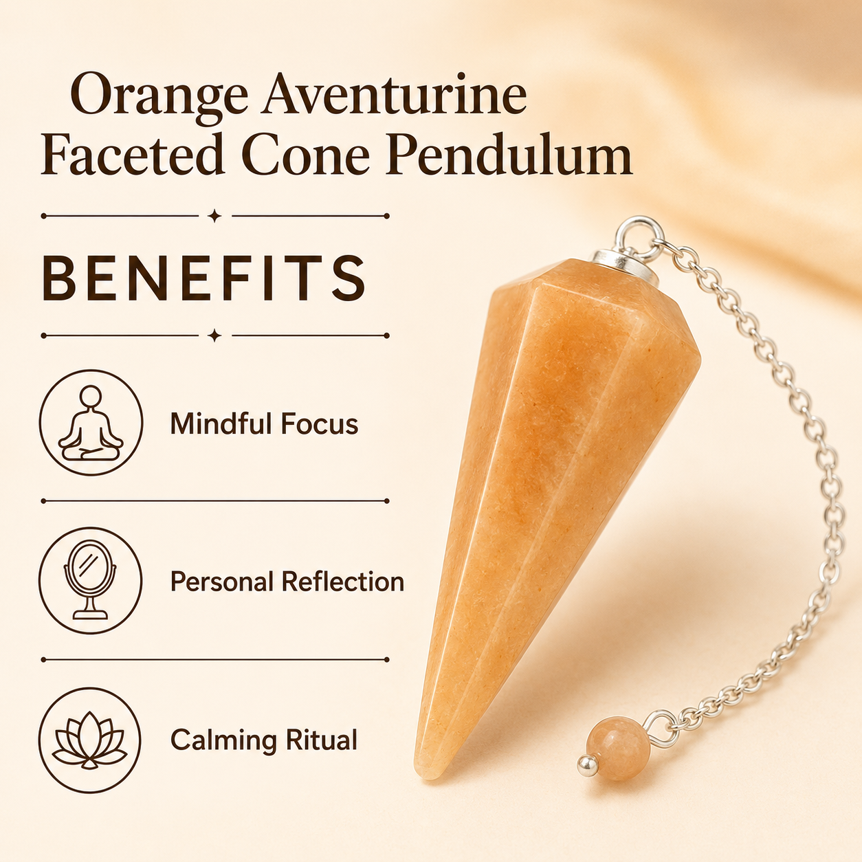 Orange Aventurine Faceted Hexagon Pendulum, Crystal Pendulum DestGlow