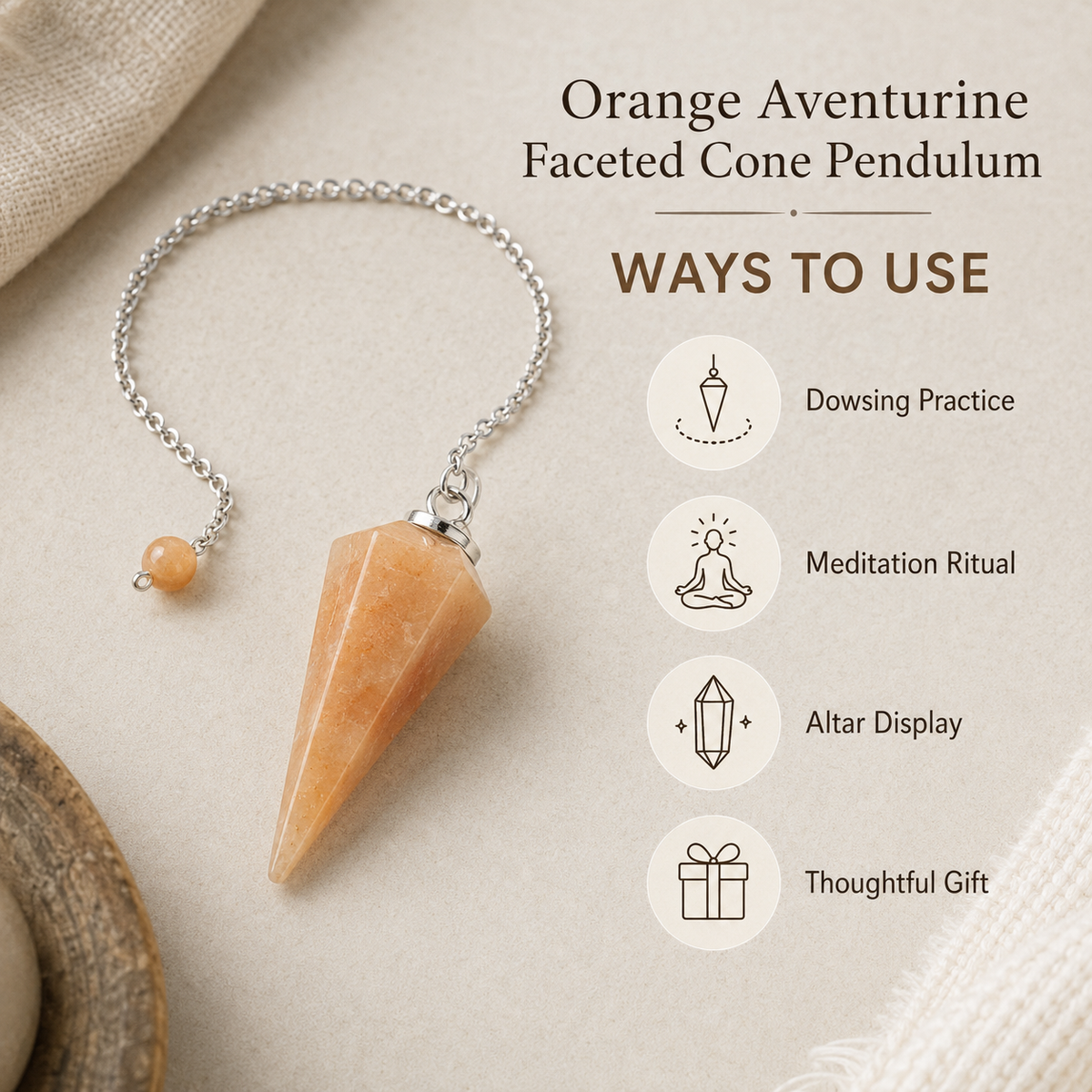 Orange Aventurine Faceted Hexagon Pendulum, Crystal Pendulum DestGlow