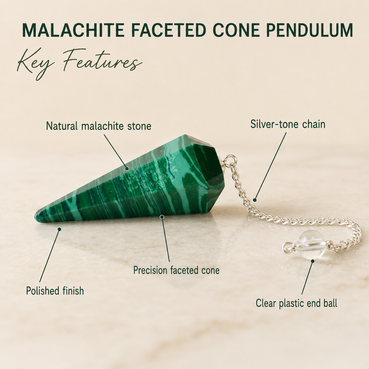 Malachite Faceted Hexagon Pendulum, Crystal Pendulum DestGlow