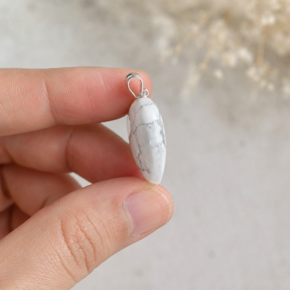 Polished Howlite Crystal Heart Pendant, Genuine Heart Shaped Necklaces DestGlow