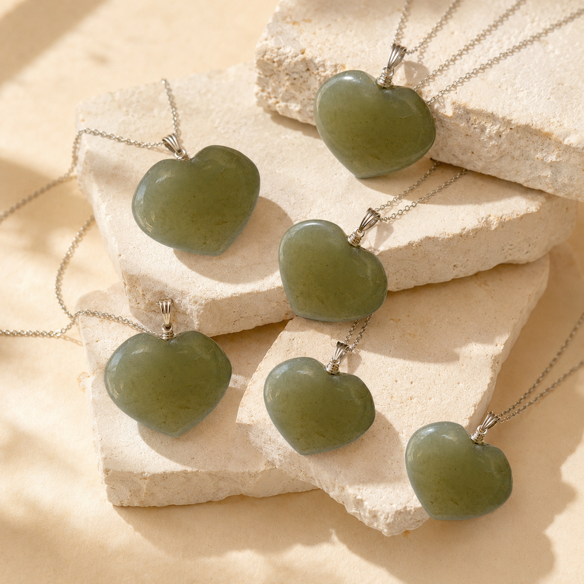 Real Green Aventurine Crystal Heart Pendant, Genuine Heart Shaped Necklaces DestGlow